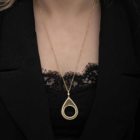 Supertrend Gümüş Gold Kaplama Damla Yarım Altın Takılabilen Kadın Kolye