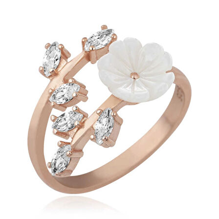 Supertrend ​gümüş Rose Beyaz Bahar Çiçeği Yüzük