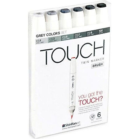 Touch Twin Brush Marker Fırça Uçlu Marker Seti 6 Renk GRİ TONLARI