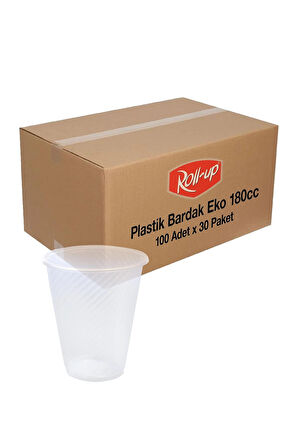Plastik Bardak Ekonomik Şeffaf 180cc 100 Adet x 30 Paket Koli