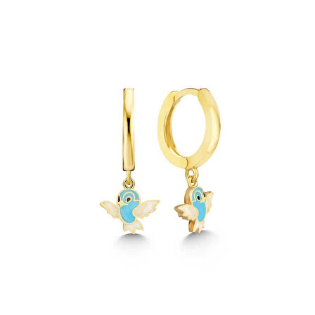 Supertrend Gümüş Gold Mavi Renkli Sallantılı Kuş Kadın Küpe