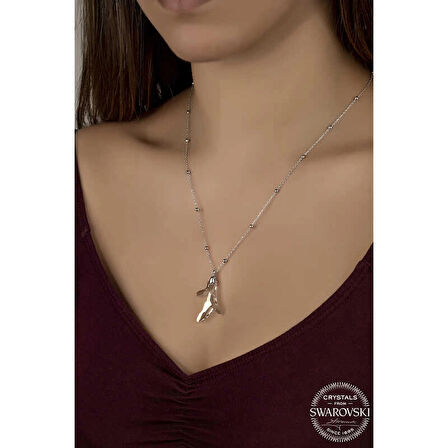 Supertrend Swa Crystal Taşlı Top Zincir Mercan Gümüş Kadın Kolye