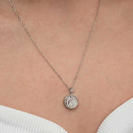 Supertrend Gümüş Sedef Taşlı Ay Yıldız Hilal Kadın Kolye