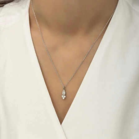 Supertrend Gümüş Çiğ Damlası Mekik Tektaş Kadın Kolye