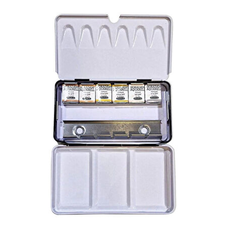 Supertrend Horadam Aquarell Taş Tablet Sulu Boya Seti Yaldızlı Metalik Renkler Yarım Tablet 6 Renk Metal Kutu