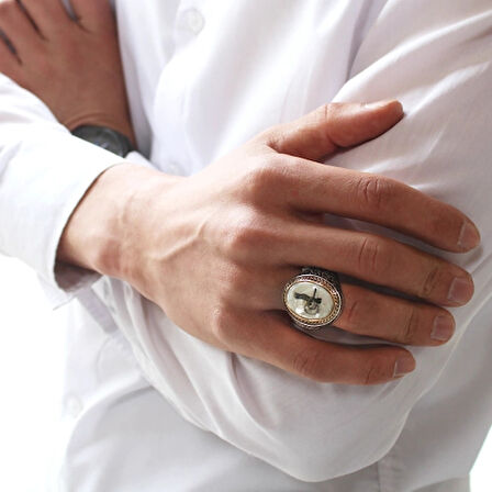 Supertrend Gümüş Sedef Üzeri Tuğralı Erkek Yüzük