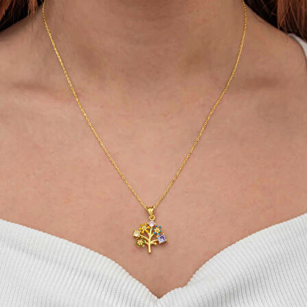 Supertrend Gümüş Gold Renkli Hayat Ağacı Kadın Kolye