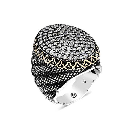 Supertrend Gümüş Beyaz Zirkon Taşlı Oval Erkek Yüzük