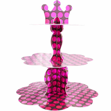 Metalik Fuşya Puantiyeli Cupcake Standı