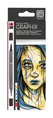 Supertrend Graphix Aqua Pen Çift Uçlu Grafik Çizim Manga Marker Kalemi Seti 6 Renk Metropolitan