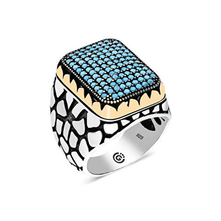 Supertrend Gümüş Turkuaz Zirkon Taşlı Kare Erkek Yüzük