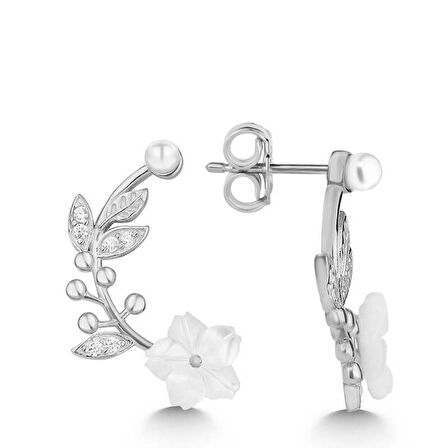 Supertrend Gümüş Sedef Çiçek Çivili Kadın Küpe