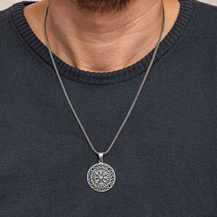 Supertrend Gümüş Viking Pusula Erkek Kolye