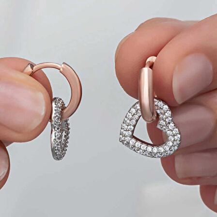 Supertrend ​gümüş Rose Sallantılı Kalp Kadın Küpe