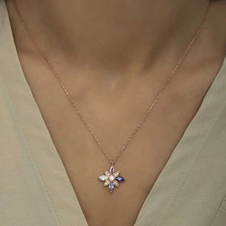 Supertrend Gümüş Rose Mix Taşlı Umut Çiçeği Kolye