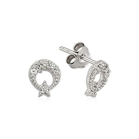 Supertrend Gümüş Ay Yıldız Çivili Küpe