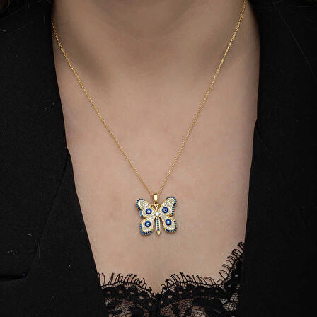 Supertrend Gümüş Gold Nazarlı Kelebek Kadın Kolye