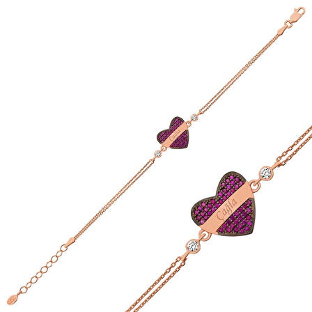 Supertrend Gümüş Rose Kırmızı Kalp İsimli Kadın Bileklik