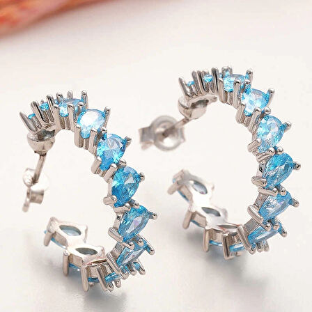 Supertrend Gümüş Akuamarin Taşlı Damla Çivili Kadın Küpe