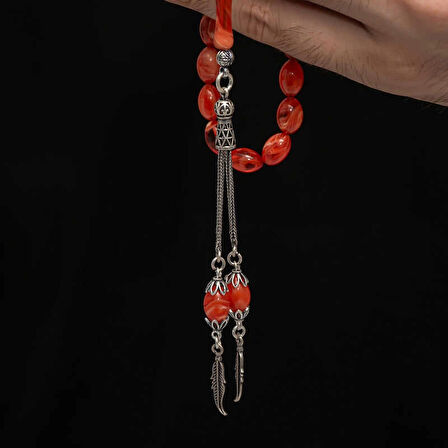 Supertrend Gümüş Püskül Sıkma Kehribar Tesbih