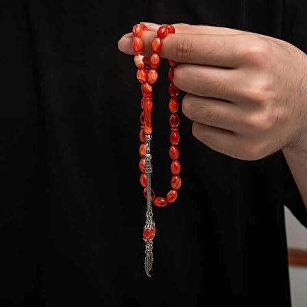 Supertrend Gümüş Püskül Sıkma Kehribar Tesbih