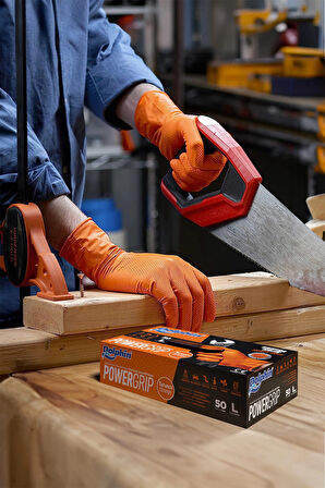 Supertrend PowerGrip Ekstra Kalın Turuncu Nitril Eldiven Elmas Dokulu L 50 Adet x 20 Paket - Koli