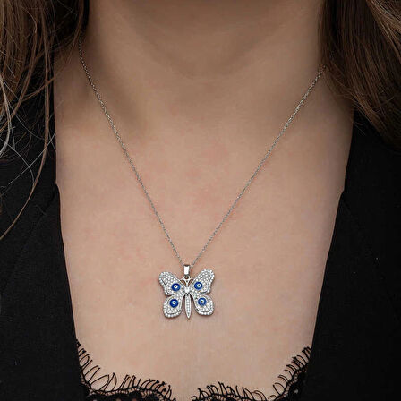 Supertrend Gümüş Nazarlı Kelebek Kadın Kolye