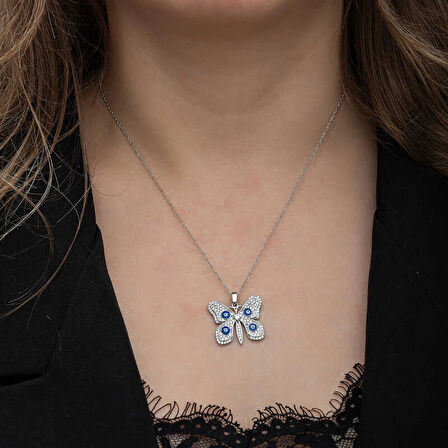 Supertrend Gümüş Nazarlı Kelebek Kadın Kolye