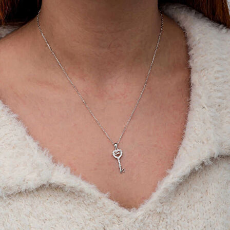 Supertrend Gümüş Kalpli Sonsuzluk Anahtar Kadın Kolye