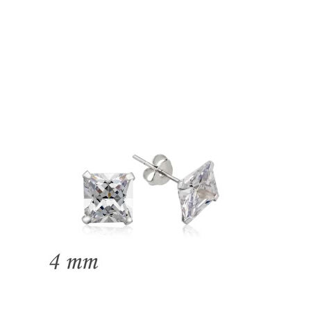 Supertrend Gümüş Kare Tek Taş Zirkon Küpe - 4 Mm