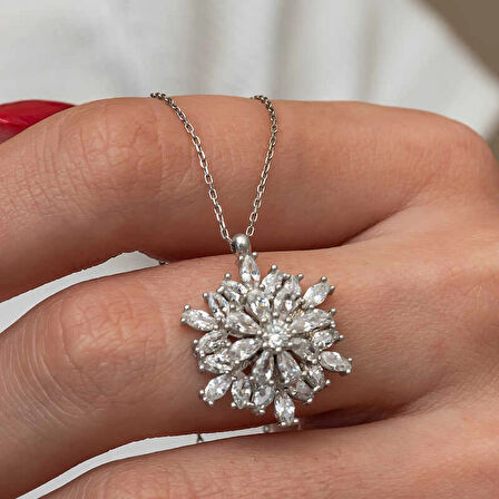 Supertrend Gümüş Dönen Kar Tanesi Lotus Çiçeği Kolye