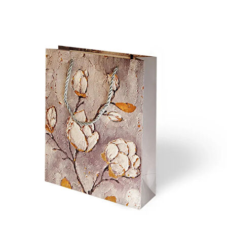 18x24 Lüks Karton Çanta Varak Baskılı -Çiçek Temalı-