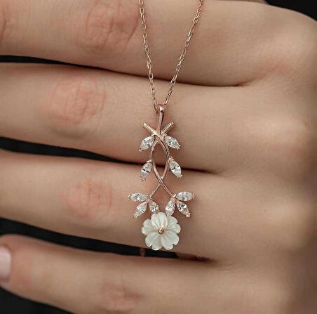 Supertrend Gümüş Rose Beyaz Bahar Çiçeği Kolye