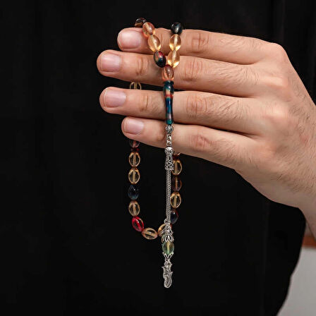 Supertrend Gümüş Püskül Sıkma Kehribar Tesbih