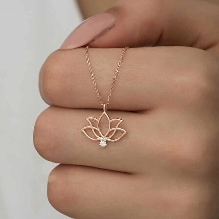 Supertrend Gümüş Rose Lotus Çiçeği Kadın Kolye
