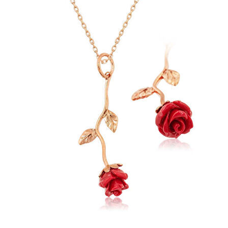 Supertrend Gümüş Rose Kırmızı Gül Kolye