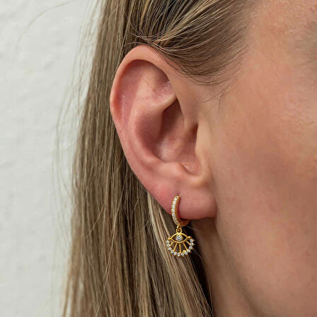 Supertrend Gümüş Sallantılı Gold Göz Kadın Küpe