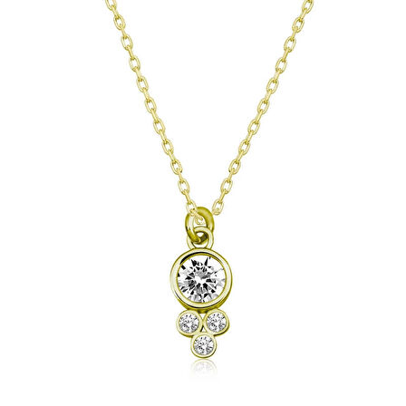 Supertrend Gümüş Gold Çiğ Damlası Yuvarlak Tektaş Kadın Kolye