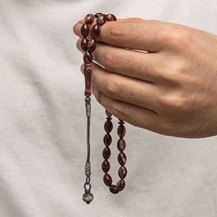 Supertrend Gümüş Kazaz Püsküllü Sıkma Kehribar Tesbih