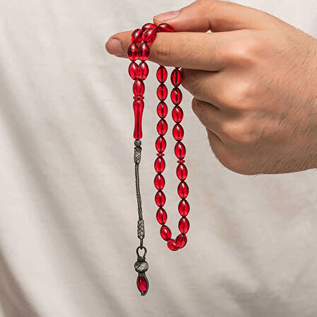 Supertrend Gümüş 1000 Ayar Kazaz Püsküllü Sıkma Kehribar Tesbih