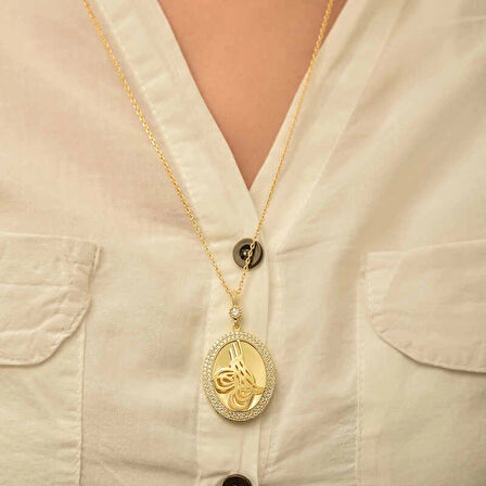 Supertrend Gümüş Gold Tuğralı Oval Kadın Kolye