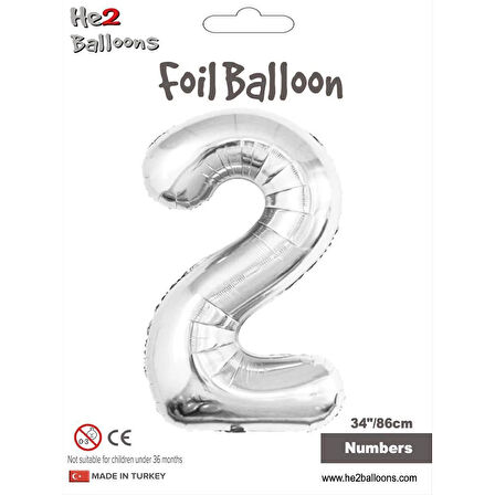 2 Rakam Gümüş Folyo Balon 34"