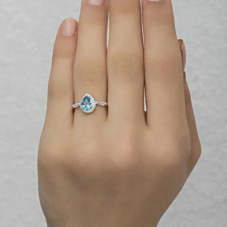 Supertrend Gümüş Turkuaz Damla Taşlı Kadın Yüzük