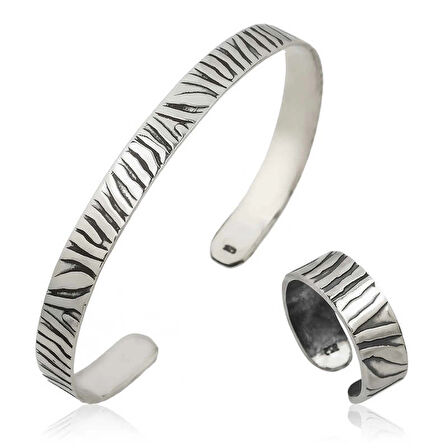 Supertrend Gümüş Zebra Desenli Bileklik Ve Yüzük Set