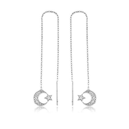 Supertrend Gümüş Zincirli Ay Yıldız Küpe