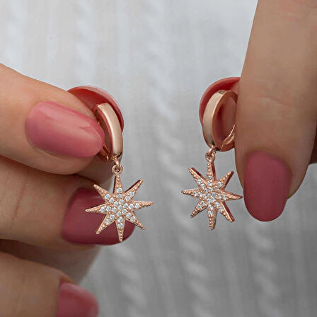 Supertrend Gümüş Rose Sallantılı Kutup Yıldızı Kadın Küpe