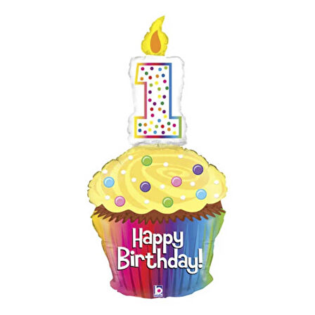 Happy 1st B-Day Cupcake Supertrend Folyo Balon 47"