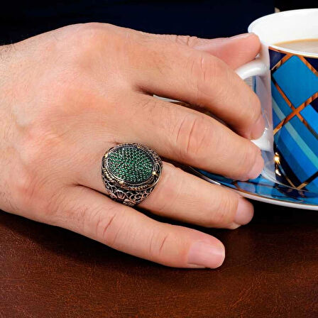 Supertrend Gümüş Yeşil Zirkon Taşlı Oval Erkek Yüzük