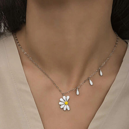 Supertrend Gümüş Rodyum Papatya Seviyor Sevmiyor Kadın Kolye