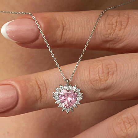 Supertrend Gümüş Pembe Taşlı Kalp Kadın Kolye